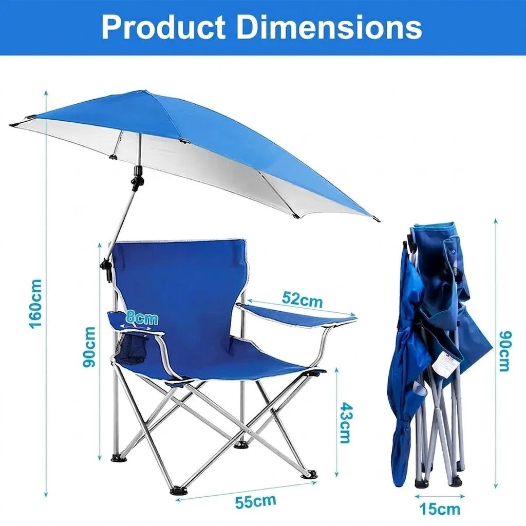 Folding Beach Chair Camp Chair Outdoor Chair for Adults With Adjustable Umbrella & Carrying Bag Blue -