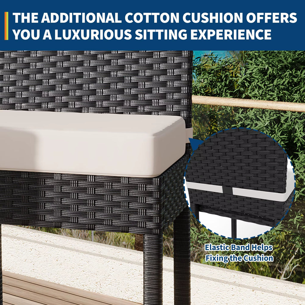 Outdoor Bar Stools Set of 2 Patio Bar Stools Weather-resistant Armless With Seat Cushions Black 40x45x103