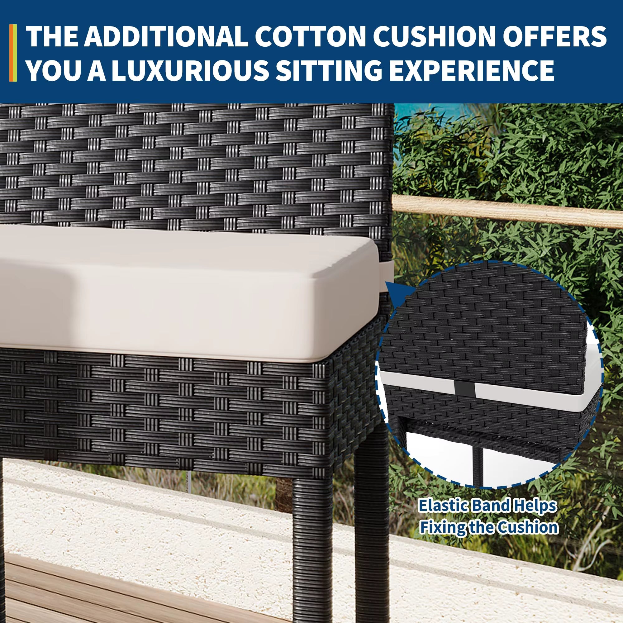 Outdoor Bar Stools Set of 2 Patio Bar Stools Weather-resistant Armless With Seat Cushions Black 40x45x103