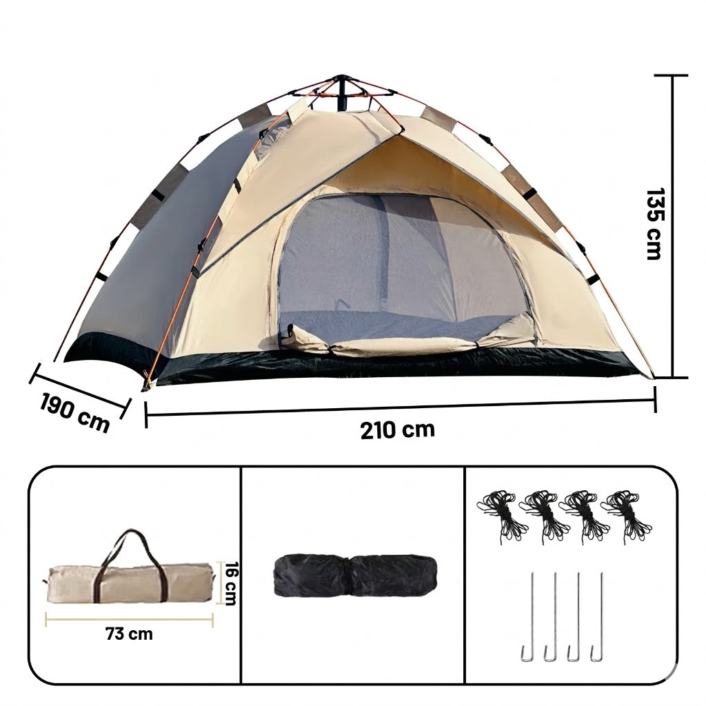 Pop Up Camping Tent 2-3 Person Instant Setup Portable Outdoor Tent with Mesh Window Lightweight Travel Shelter Khaki 210x190x135cm