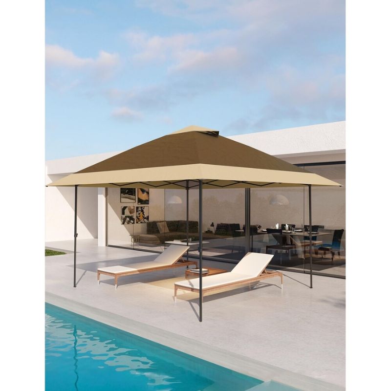 Pop-Up Gazebo Outdoor Canopy Tent Includes Sandbags Suitable for Patio, Lawn, Garden Brown 3.6x3.6m