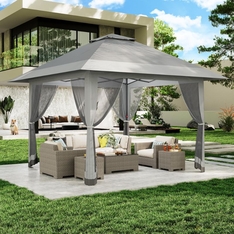 Pop-Up Gazebo Outdoor Canopy Tent Waterproof Grey 3.9x3.9m
