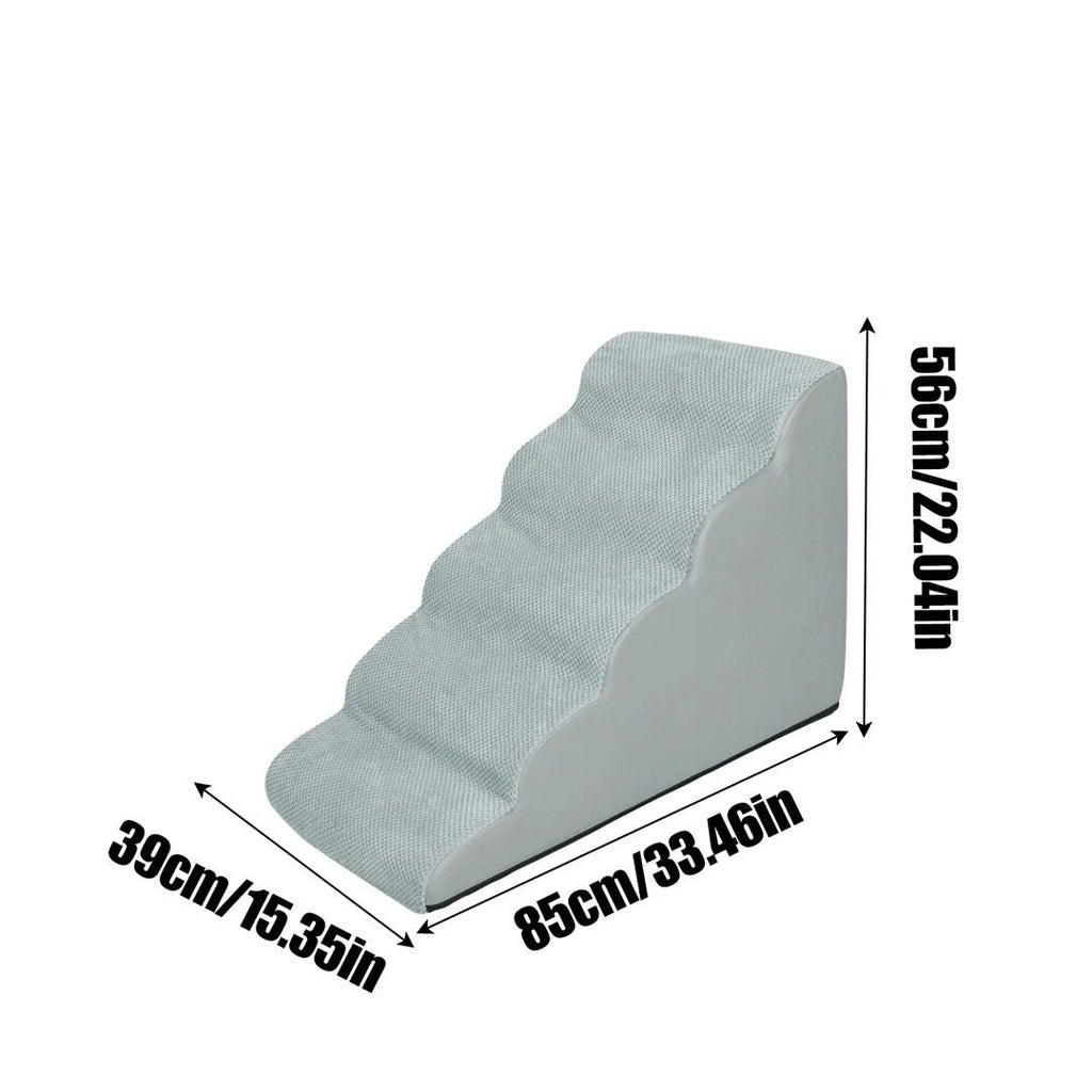 Dog Stairs 39x85x56cm High Density Foam Pet Steps with Washable Cover Grey Sofa Bed Ramp