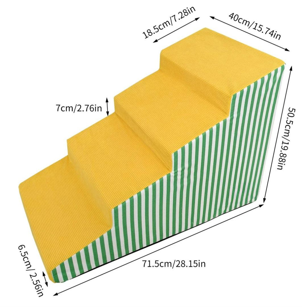 Pet Stairs High Density Foam Dog Access Ramp 4 Step Yellow & Green 71.5x40x50.5cm