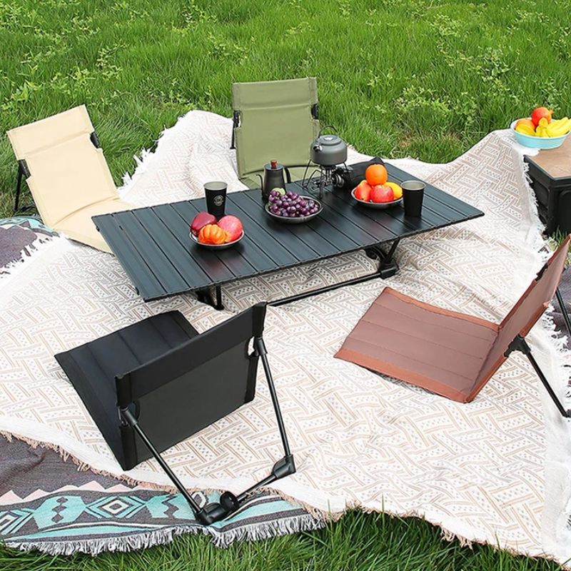 Camping Chair Foldable Outdoor Single Chair with Backrest Cushion Portable for Garden, Picnic, Beach Black 51x24cm
