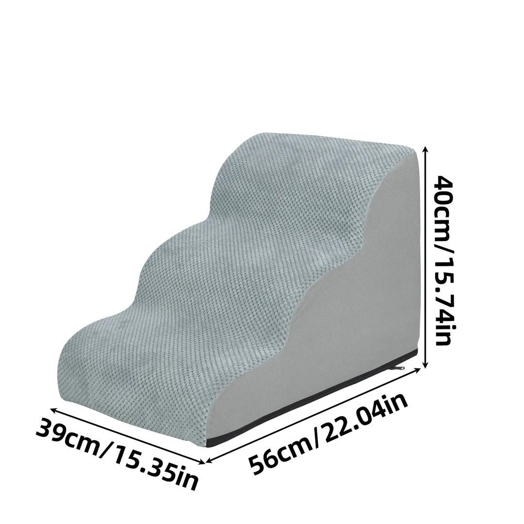 Dog Stairs 39x56x40cm High Density Foam Pet Steps with Washable Cover Grey Sofa Bed Ramp