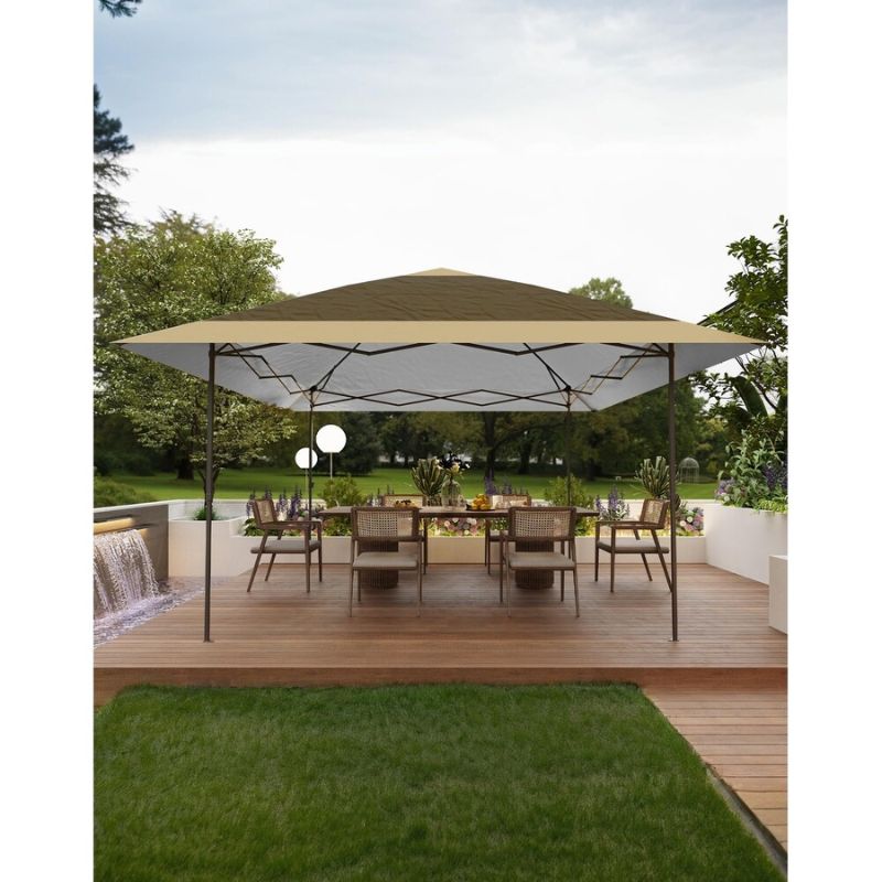 Pop-Up Gazebo Outdoor Canopy Tent Includes Sandbags Suitable for Patio, Lawn, Garden Brown 3.6x3.6m