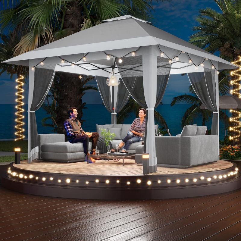 Pop-Up Gazebo Outdoor Canopy Tent Waterproof Grey 3.9x3.9m