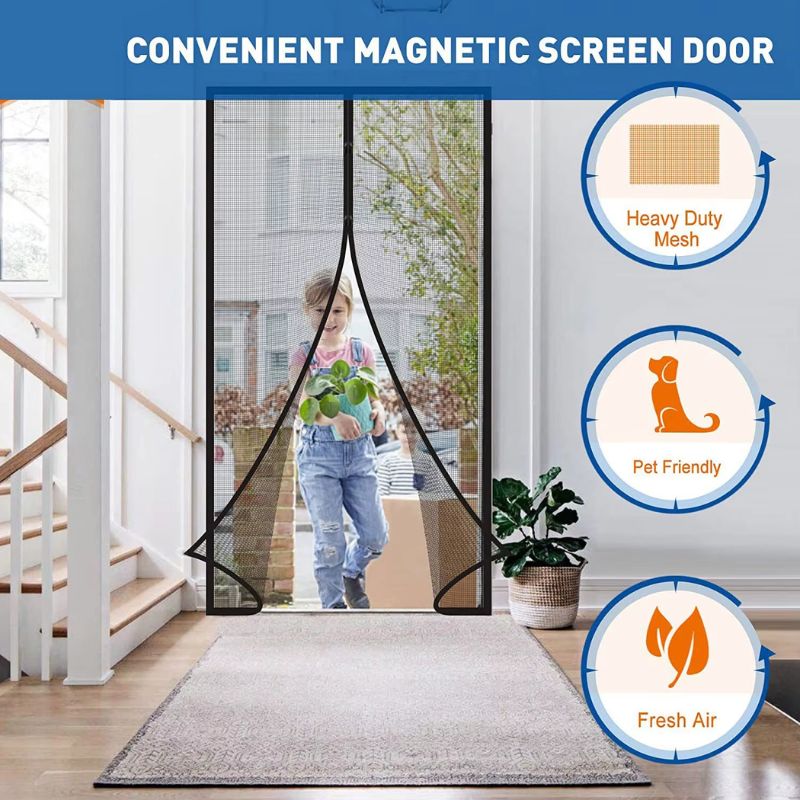 Door Curtain Fly Screen Door Hands-Free Self-Closing Anti-Bug Insect Indoor 100x210cm