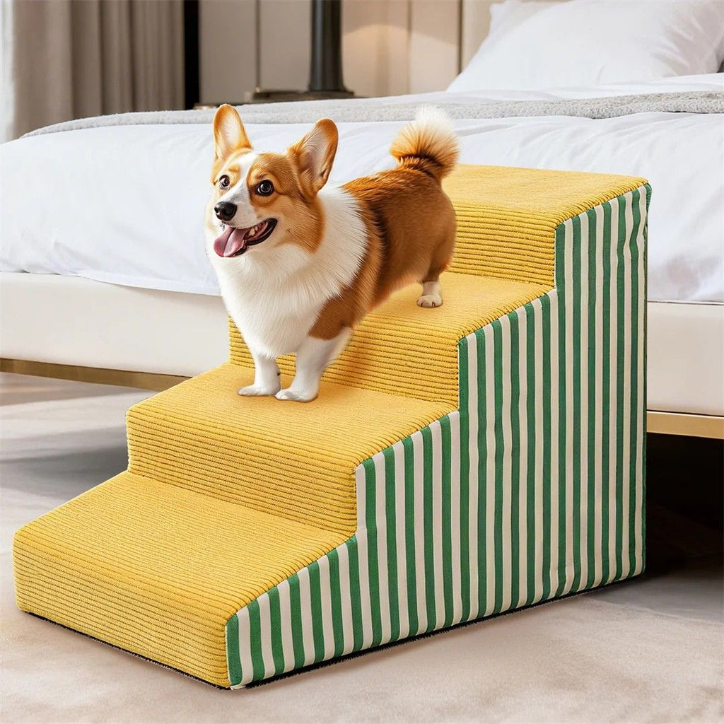 Pet Stairs High Density Foam Dog Access Ramp 4 Step Yellow & Green 71.5x40x50.5cm
