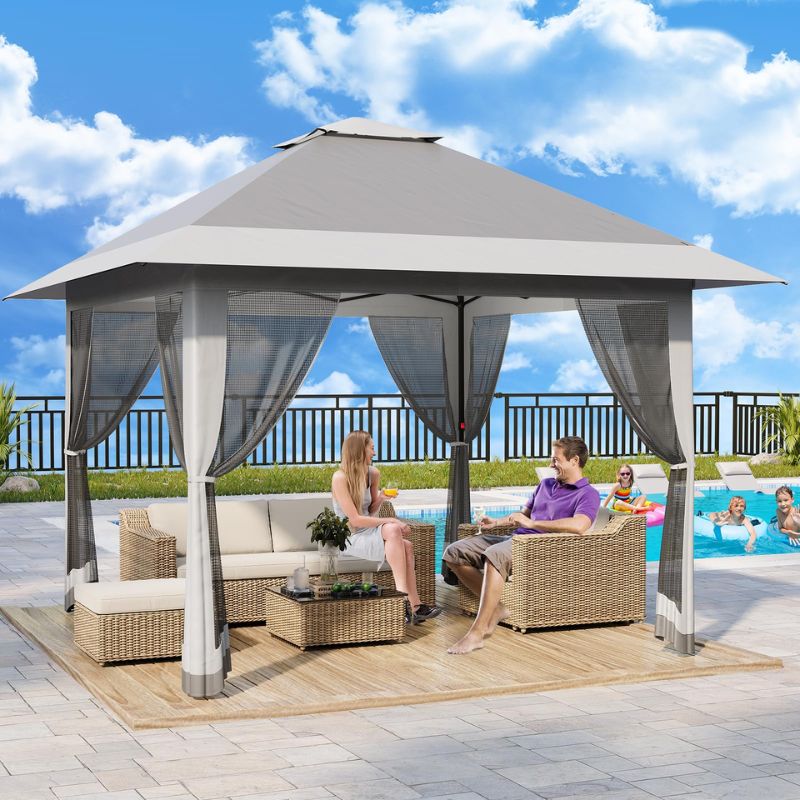 Pop-Up Gazebo Outdoor Canopy Tent Waterproof Grey 3.9x3.9m