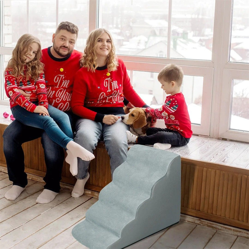 Dog Stairs 39x85x56cm High Density Foam Pet Steps with Washable Cover Grey Sofa Bed Ramp