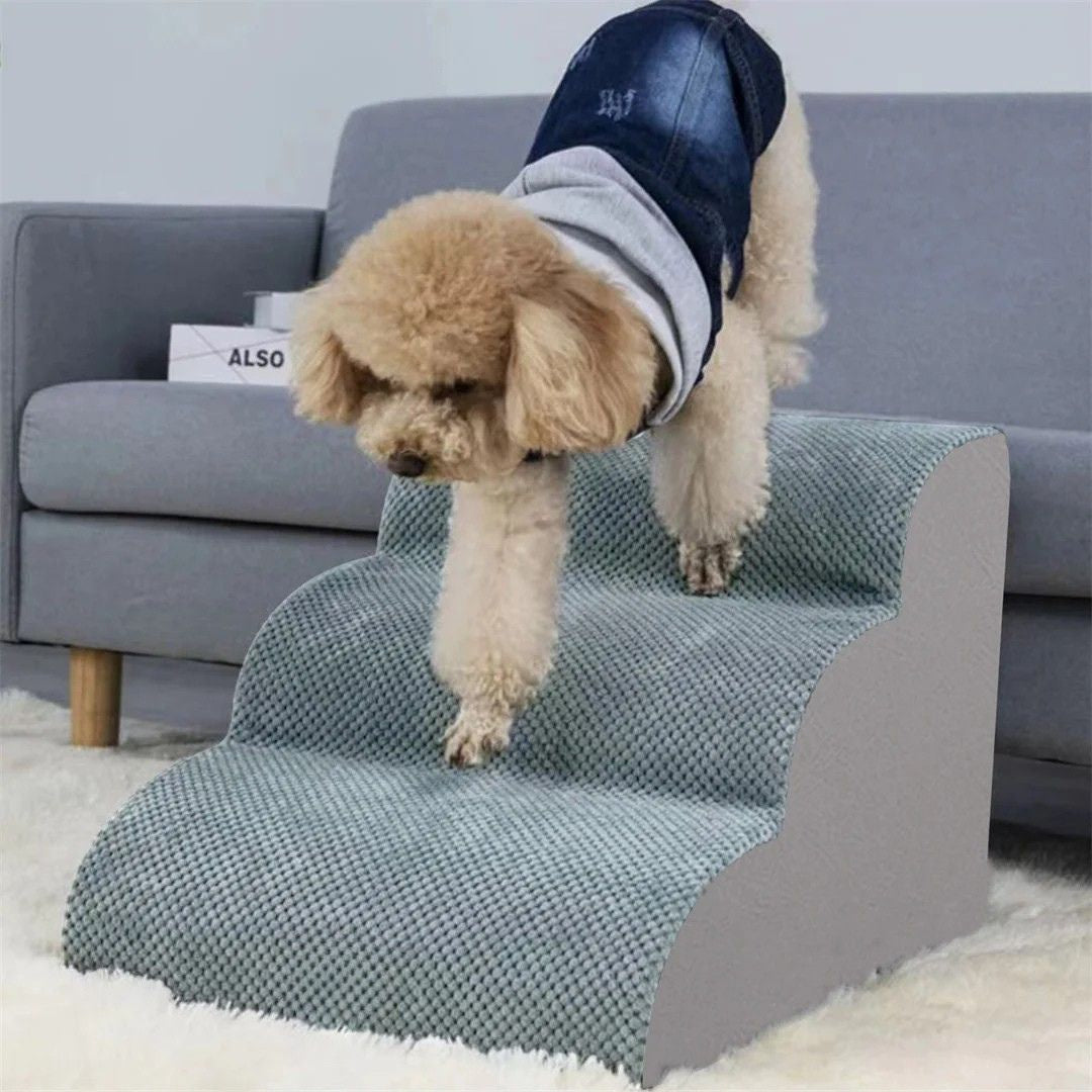 Dog Stairs 39x56x40cm High Density Foam Pet Steps with Washable Cover Grey Sofa Bed Ramp