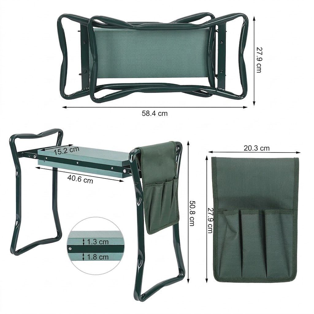 Garden Kneeler Seat Heavy Duty Folding Kneeling Stool Portable Padded Bench for Gardening Indoor Outdoor Use 150kg Load Army green 58.4x 27.9x 50.8cm