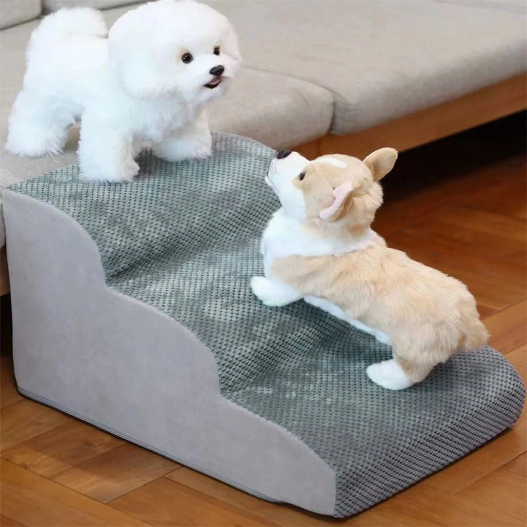 Dog Stairs 39x56x40cm High Density Foam Pet Steps with Washable Cover Grey Sofa Bed Ramp
