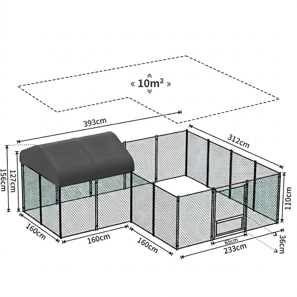 Chicken Run Chook Run Chicken Enclosure Heavy Duty XL Metal Cage with Waterproof UV Cover 393 x 160 x 156 cm Grey