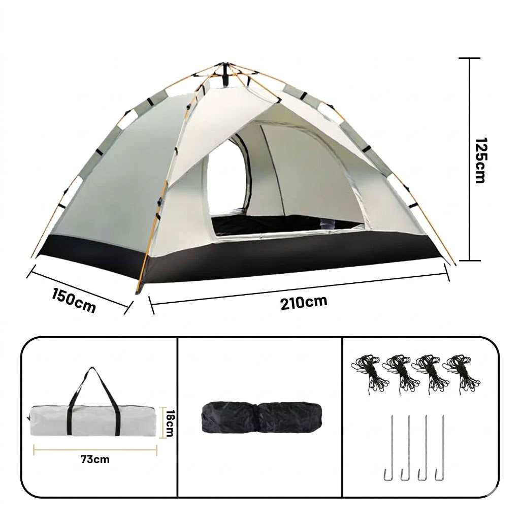 Pop Up Camping Tent 2-3 Person Instant Setup Portable Outdoor Tent with Mesh Window Lightweight Travel Shelter Silver 210x150x125cm