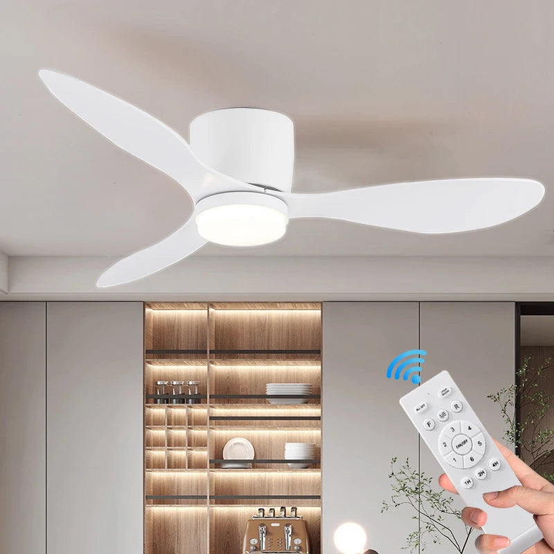 Ceiling Fan With Light 6-speed choice Reversible DC motor 3CCT with remote control Whisper Easy Install White 132x132x22cm