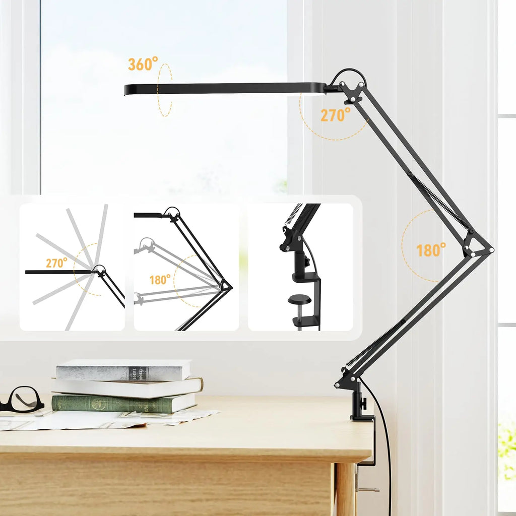 LED Desk Lamp Short Arm Foldable Clamp Light Adjustable Eye Caring Lamp 3 Color Modes Dimmable Reading Study Office Black 25×25×21.5cm