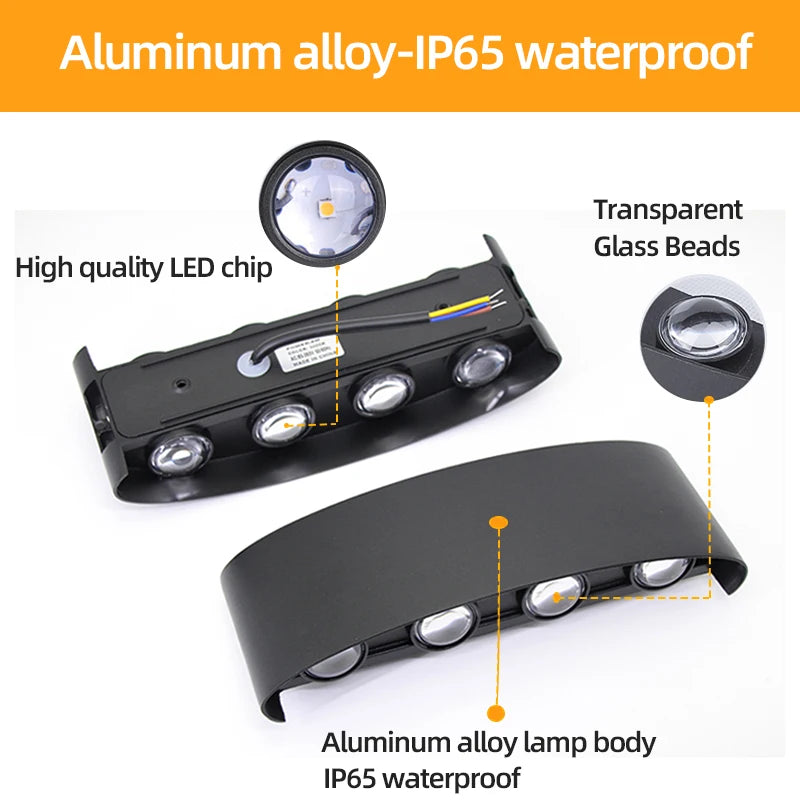 LED Aluminum Wall Lamp 8W IP65 Waterproof Black Outdoor Garden and Indoor Lighting