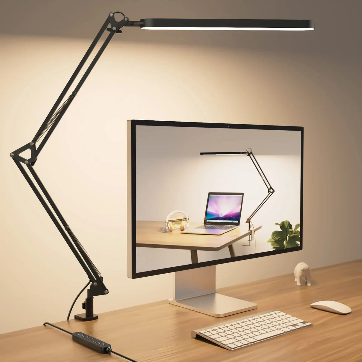 LED Desk Lamp Long Arm Foldable Clamp Light Adjustable Eye Caring Lamp 3 Color Modes Dimmable Reading Study Office Black 37×37×32.6cm