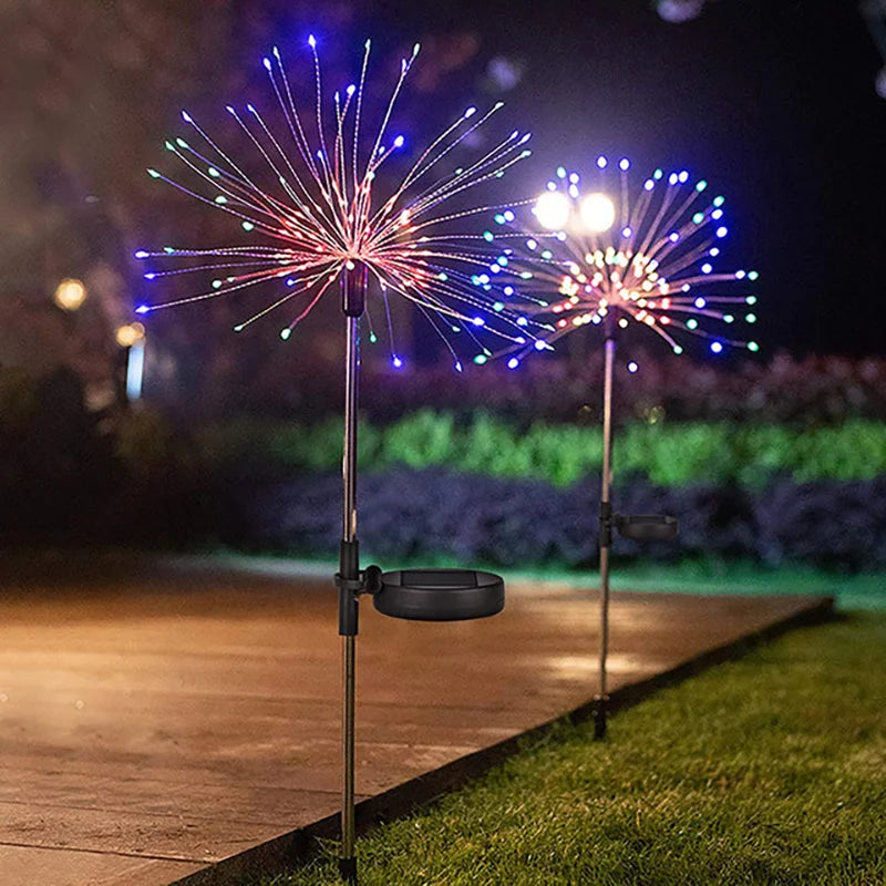 Solar Firework Lights 150 LED Outdoor Garden Decorative Stake Light Colourful Landscape Lamp 95cm