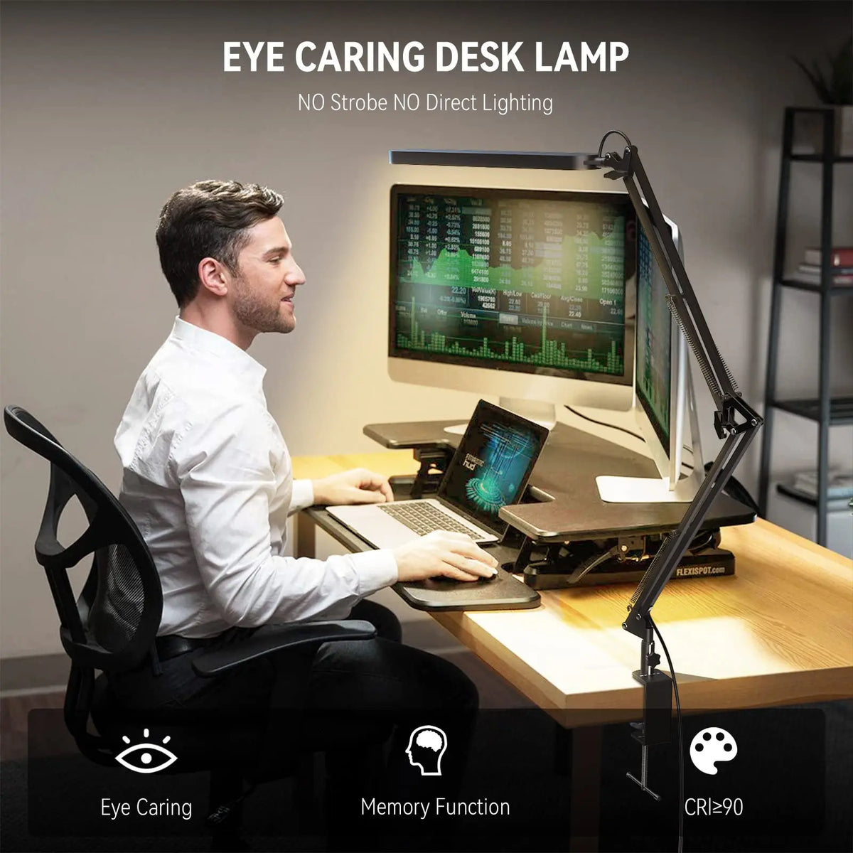 LED Desk Lamp Long Arm Foldable Clamp Light Adjustable Eye Caring Lamp 3 Color Modes Dimmable Reading Study Office Black 37×37×32.6cm