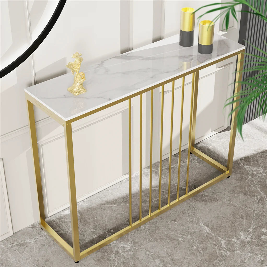 Console Table with Storage Shelf Entryway Sofa Table Narrow Hall Table Modern Living Room Furniture Design White & Gold 100x30x78.5cm