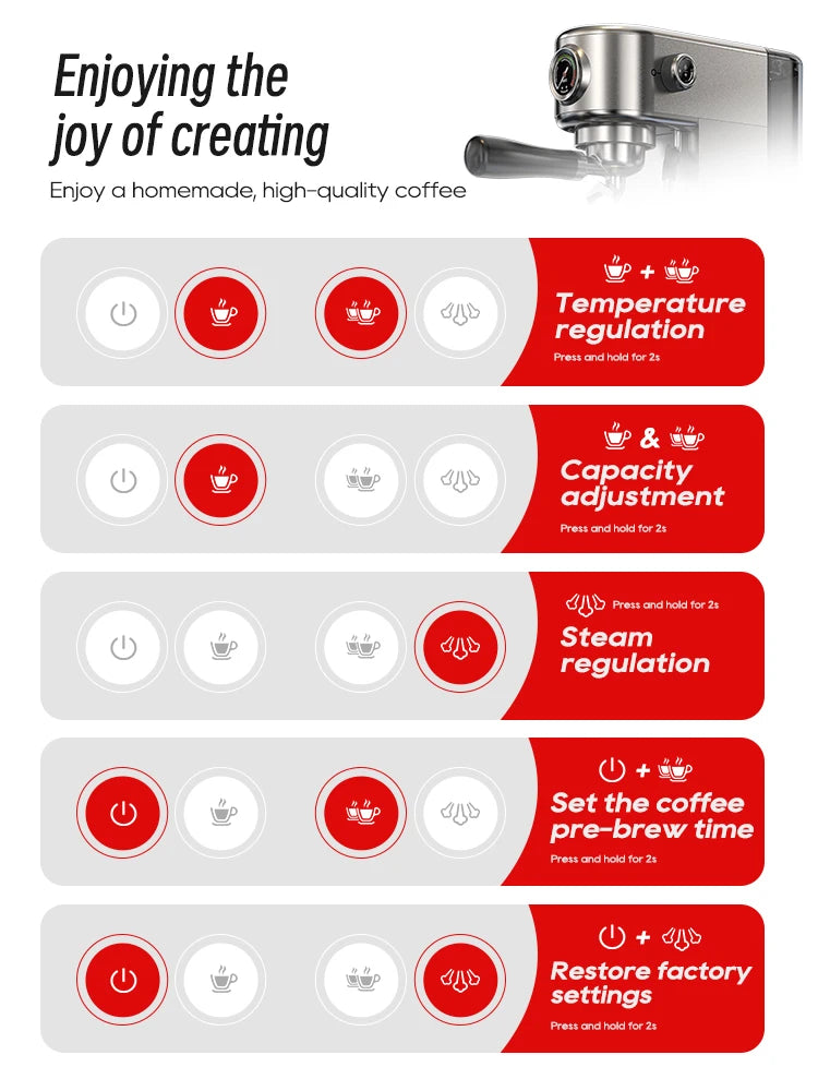 20 Bar Espresso Coffee Machine Semi Automatic Cappuccino Maker with Adjustable Temperature AU Plug H10B