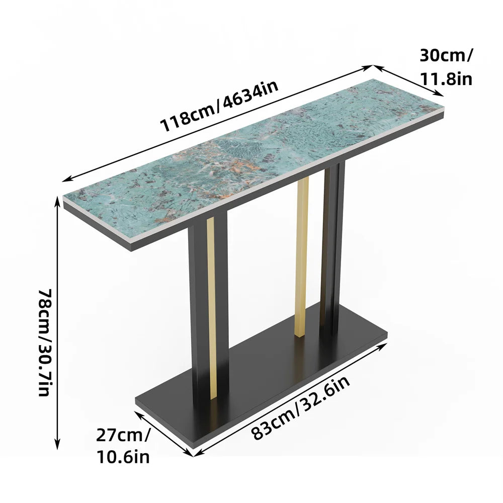 Marble Console Table 118x30x78cm Narrow Sofa Table White Blue Entryway Hallway Living Room Table