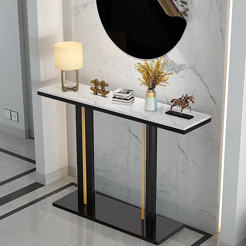 Marble Console Table 118x30x78cm Narrow Sofa Table White Entryway Hallway Living Room Table