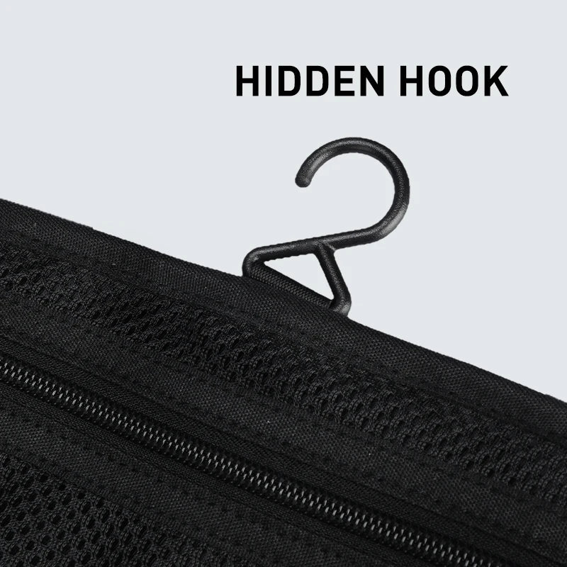 Hanging Travel Toiletry Bag Foldable Water Resistant Dopp Kit Cosmetic Organizer with Hidden Hook Black 26 × 16 × 7cm