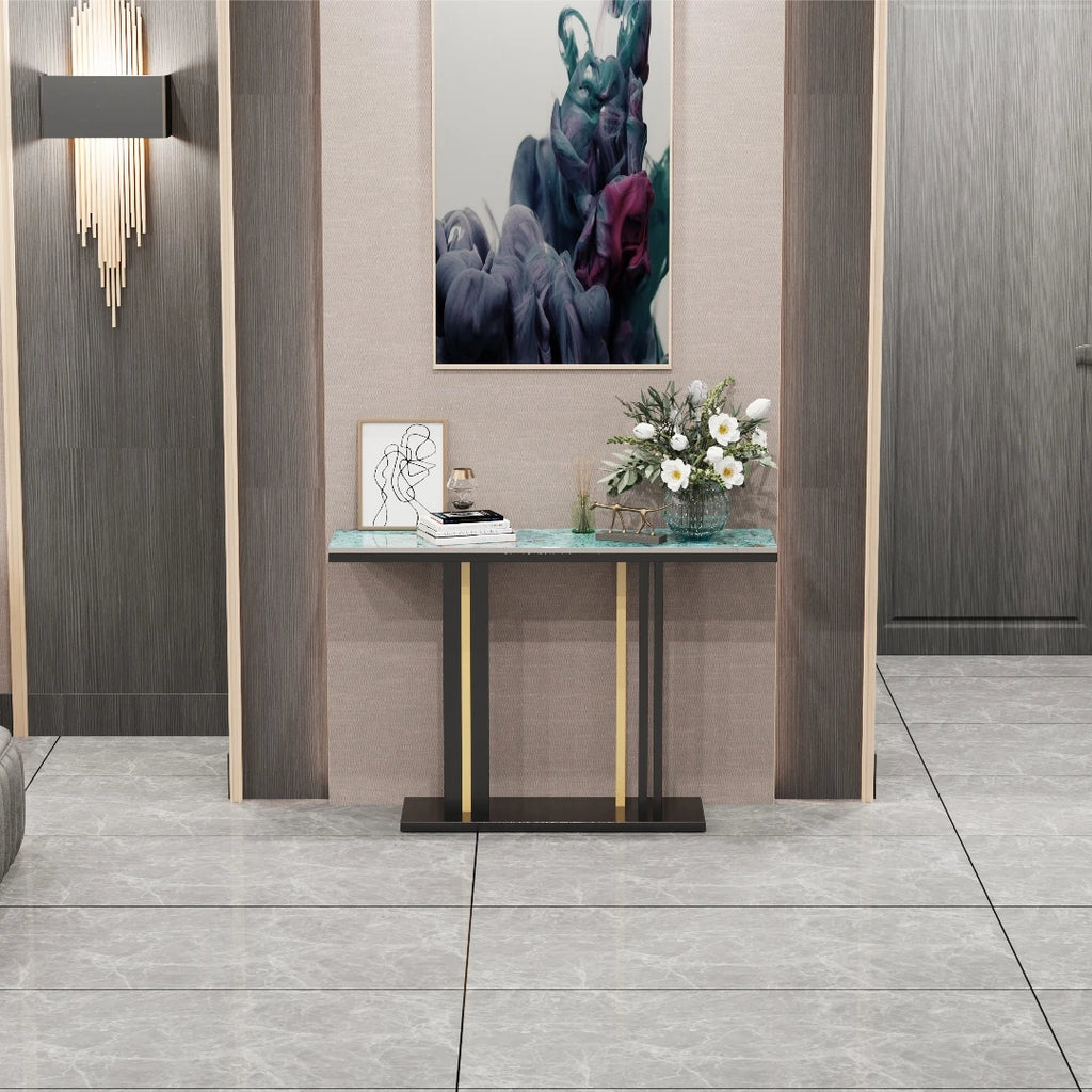 Marble Console Table 118x30x78cm Narrow Sofa Table White Blue Entryway Hallway Living Room Table