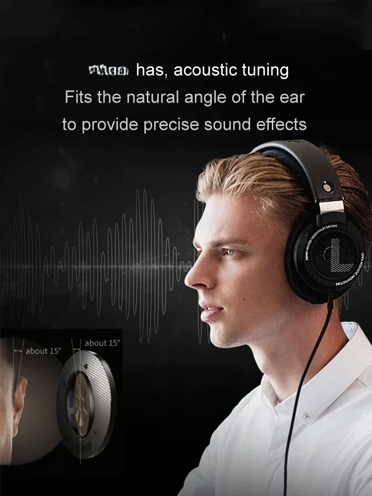 Wired HiFi Over-Ear Headphones with 50mm Drivers Open-Back 3.5mm & 6.3mm Audio for PC Laptop Gaming Music