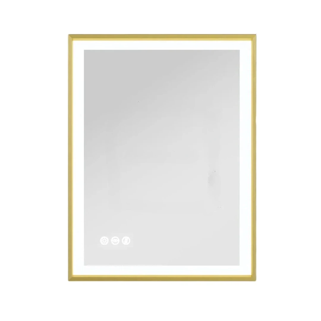 Illuminated LED Bathroom Mirror 80x60cm Gold Frame Anti Fog 3 Color Dimming Wall Mounted Vanity Mirror