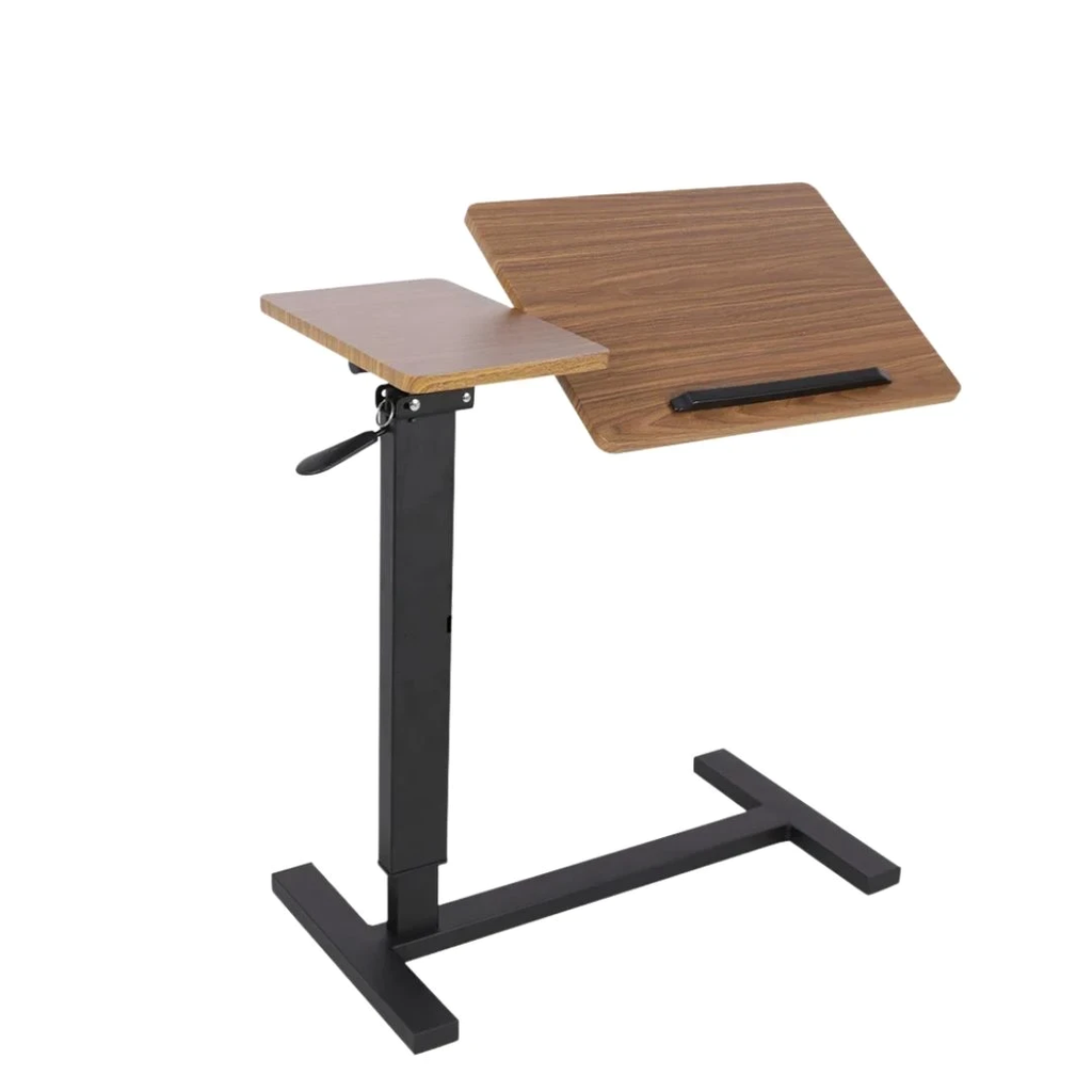 Height Adjustable Over Bed Laptop Desk 75.5x40.8x97cm Rolling Side Table with Wheels Black Oak