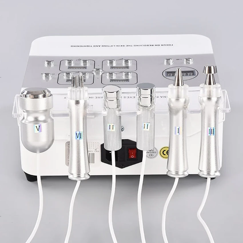 6-in-1 Facial Skin Care Beauty Machine Ultrasound Oxygen Face & Eye Massager White 20x29x10cm Home Use