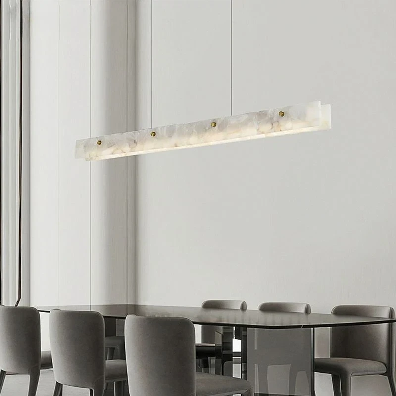 LED Marble Pendant Light 100cm Modern Linear Chandelier for Kitchen Island Dining Room and Bar Black