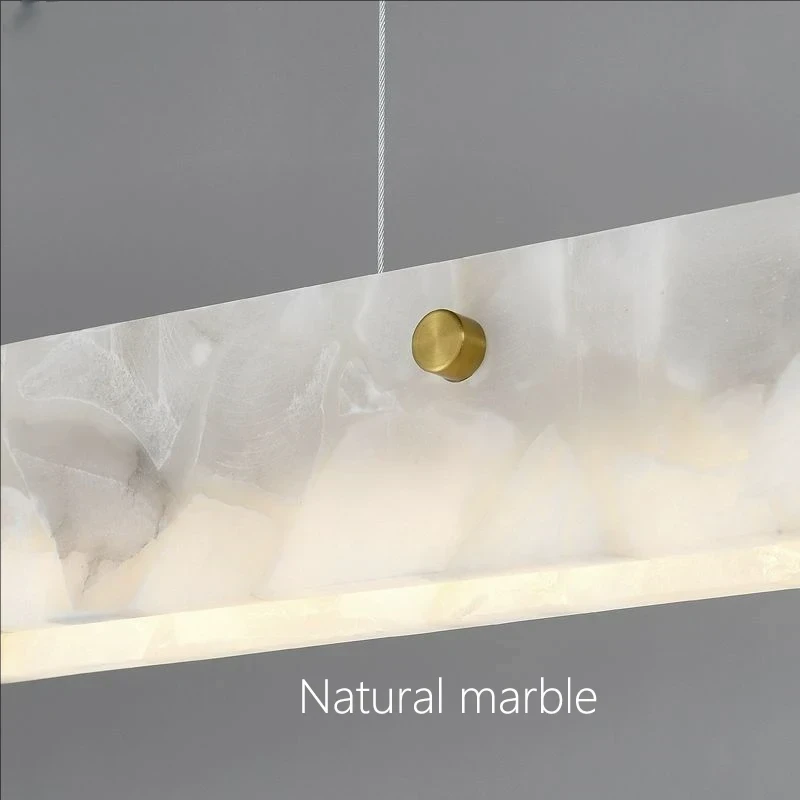 Luxury Linear Pendant Light LED Minimalist Natural Marble Chandelier Hanging Ceiling Fixtures for Kitchen Island Dining Room Bar Black 150x8x6cm