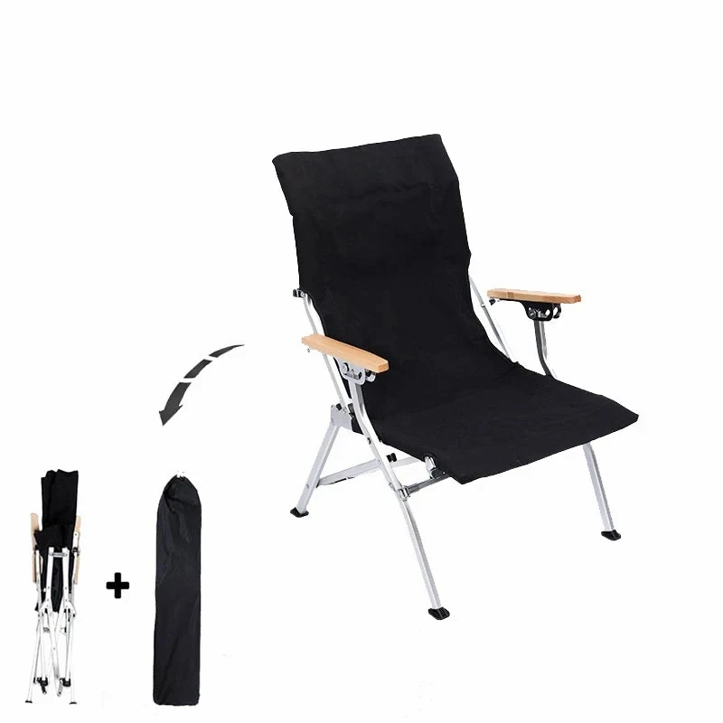 3 Position Reclining Folding Camping Chair Aluminium Outdoor Armchair Portable Garden Chair Black 54 × 56.5 × 88cm