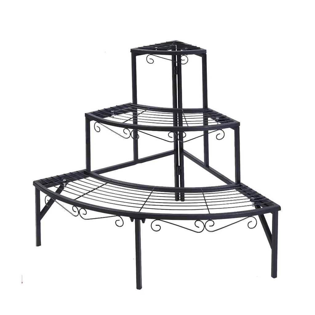 Corner Plant Stand 3 Tier Metal Flower Pot Display Shelf Indoor Outdoor Garden Rack Black 56.3x58.4cm