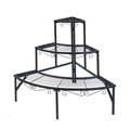 Corner Plant Stand 3 Tier Metal Flower Pot Display Shelf Indoor Outdoor Garden Rack Black 56.3x58.4cm