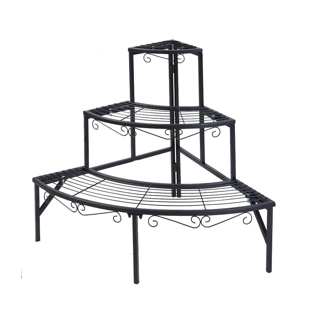 Corner Plant Stand 3 Tier Metal Flower Pot Display Shelf Indoor Outdoor Garden Rack Black 56.3x58.4cm