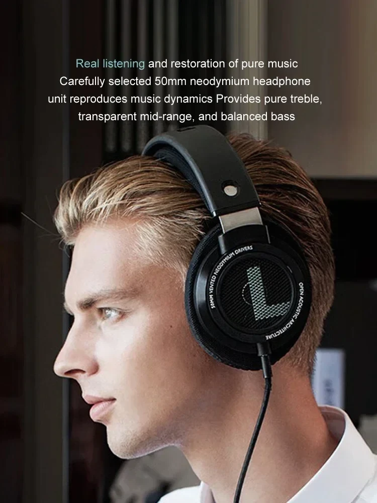 Wired HiFi Over-Ear Headphones with 50mm Drivers Open-Back 3.5mm & 6.3mm Audio for PC Laptop Gaming Music