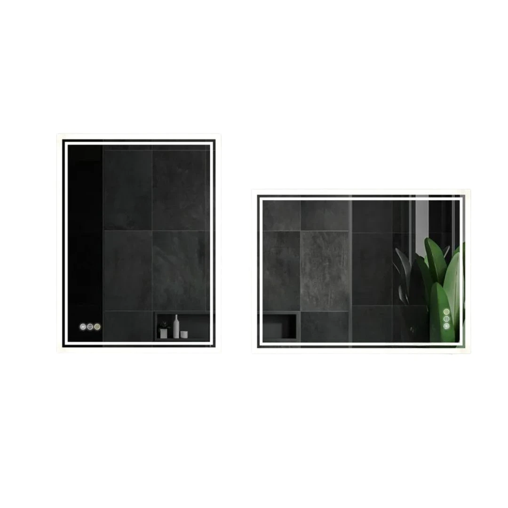 LED Bathroom Mirror Round Touch Screen Waterproof Anti Fog Vanity Mirror Wall Mounted for Wash Basin Shower Use 50x70cm