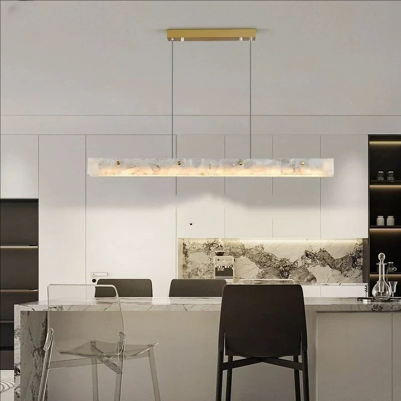 LED Marble Pendant Light 150cm Modern Linear Chandelier for Kitchen Island Dining Room and Bar Gold