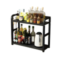 2 Tier Metal Countertop Shelf Kitchen Organizer Coffee Mug Condiment Storage Rack Rustproof Space Saving Black 35 × 14 × 42cm