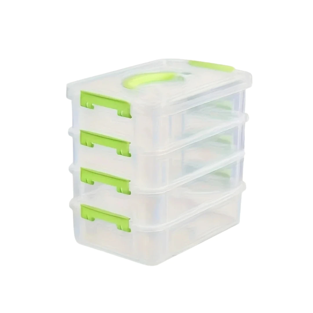 4 Layer Transparent Plastic Storage Box Partitioned Drawer Organizer Building Block Storage Container Portable Box Green 22×15×23cm