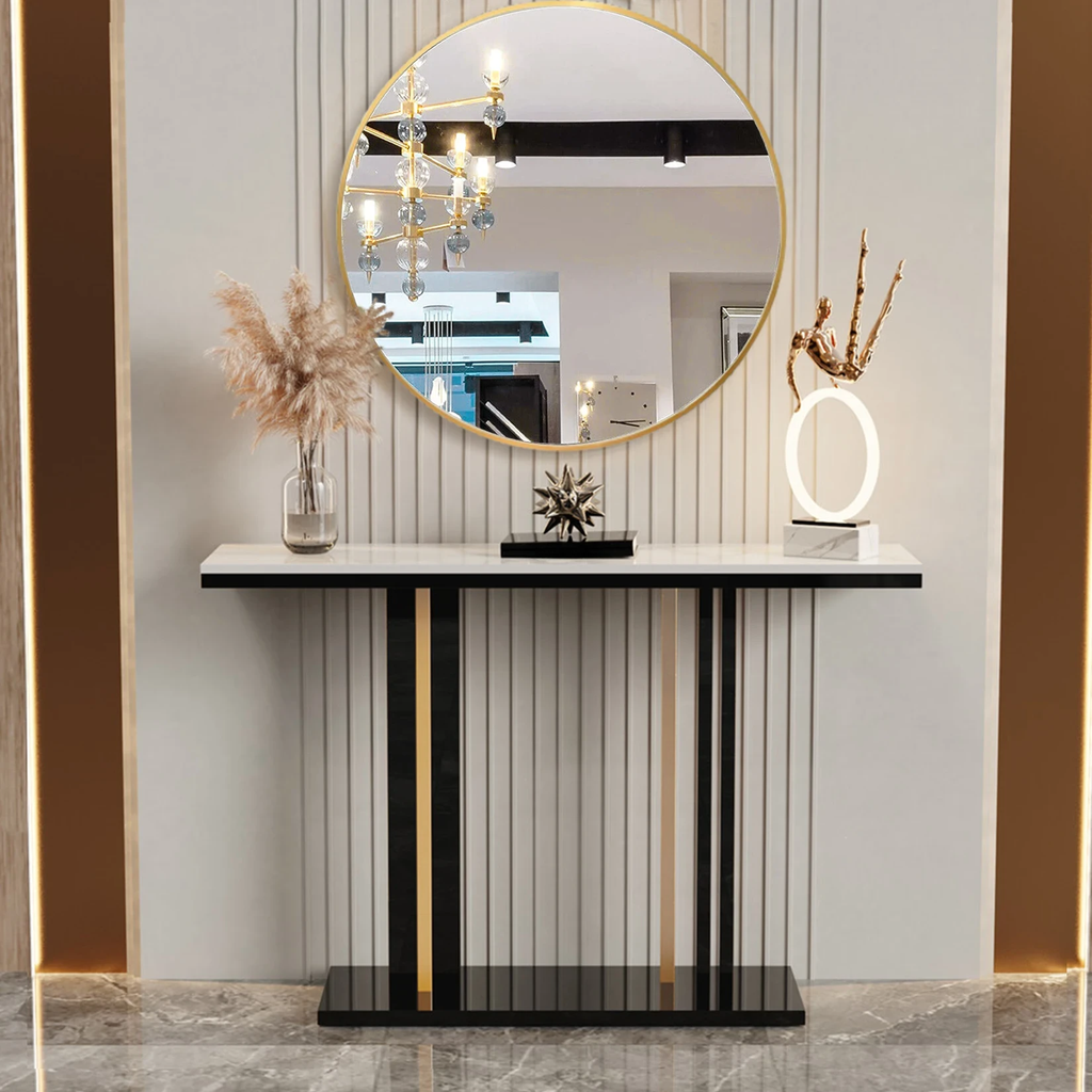 Marble Console Table 118x30x78cm Narrow Sofa Table White Entryway Hallway Living Room Table