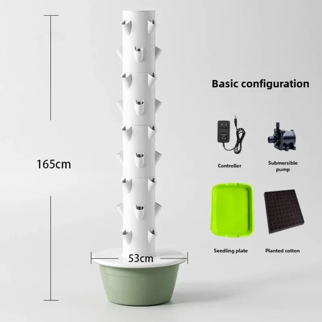Hydroponic Tower Garden 165x53cm Vertical Soilless Growing System for Vegetables Herbs and Indoor Gardening